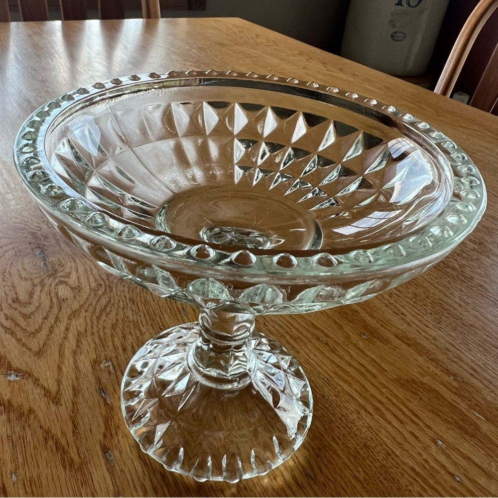 Vintage Jeannette Glass Windsor pattern clear  pedestal compote dish.